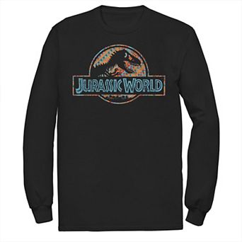 Men's Jurassic World Geometric Shape Pattern Logo Long Sleeve Graphic Tee