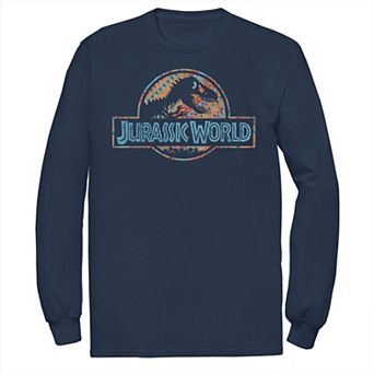 Men's Jurassic World Geometric Shape Pattern Logo Long Sleeve Graphic Tee