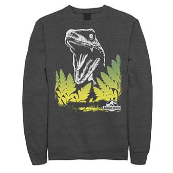 Men's Jurassic World Raptor Roaring Behind Bushes Fleece Pullover