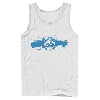 Men's Jurassic World Logo Blue Paint Splatter Tank Top