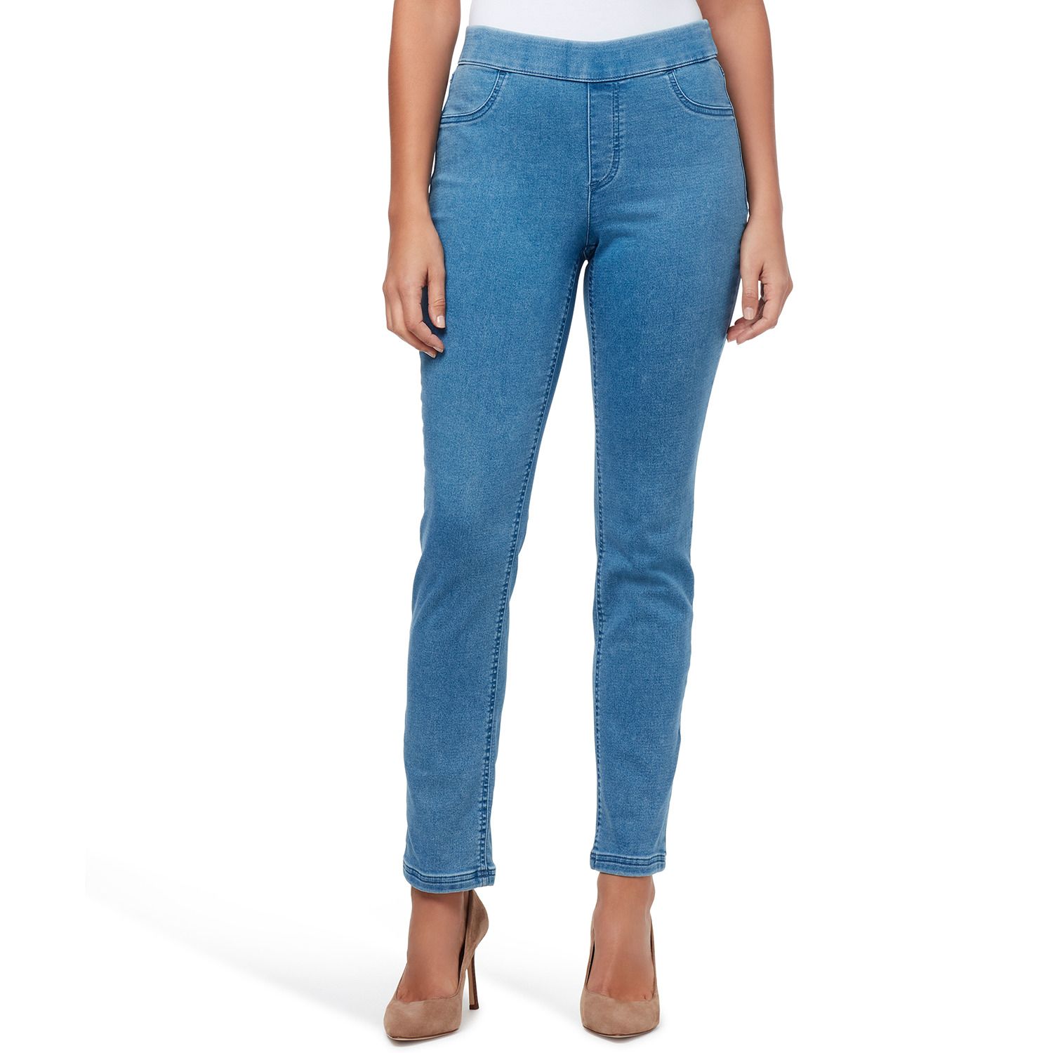 womens pull on jeans straight leg