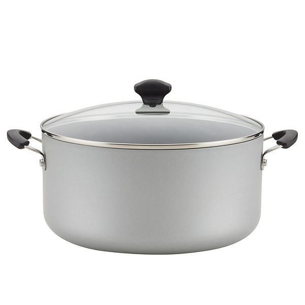 Farberware 10.5qt Aluminum Nonstick Stockpot with Lid Silver: Dishwasher &#38; Oven Safe, Tempered Glass Lid, Even-Heating