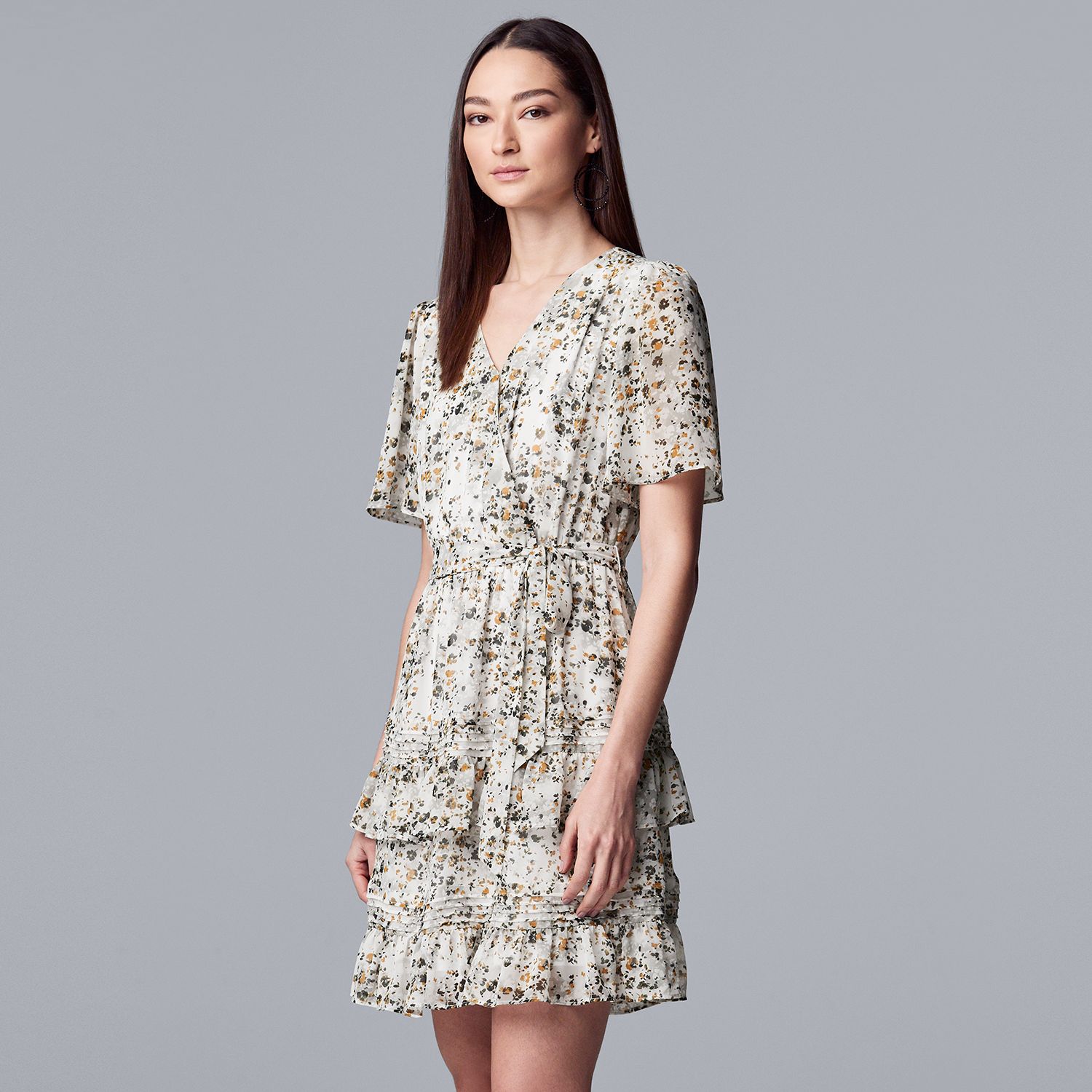 v neck midi skater dress