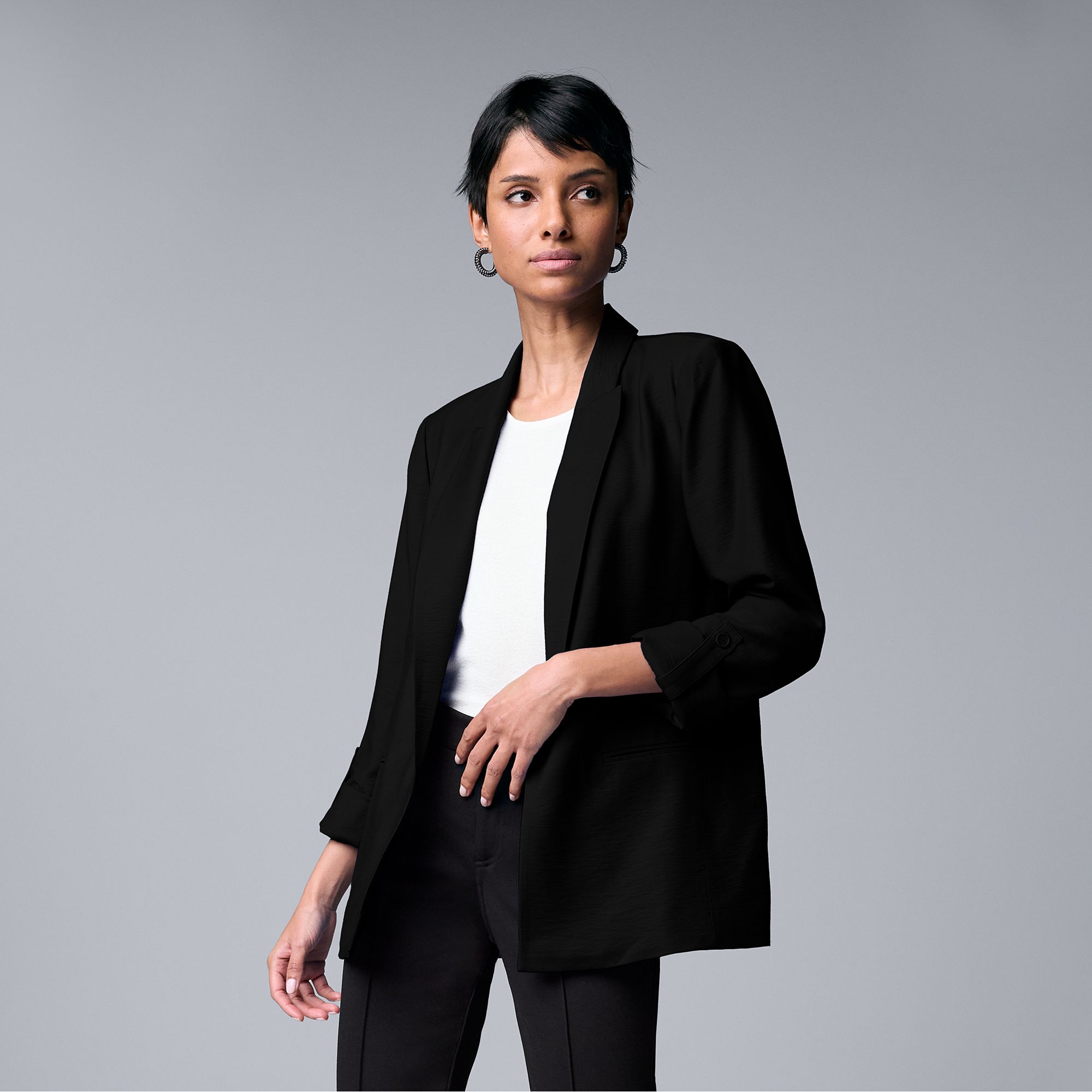 Womens Simply Vera Vera Wang Roll-Tab Relaxed Blazer, Size: XS, Black