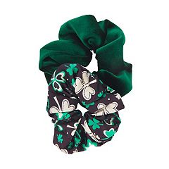 Clover Print & Pleated Green St. Patrick's Day Scrunchie Set