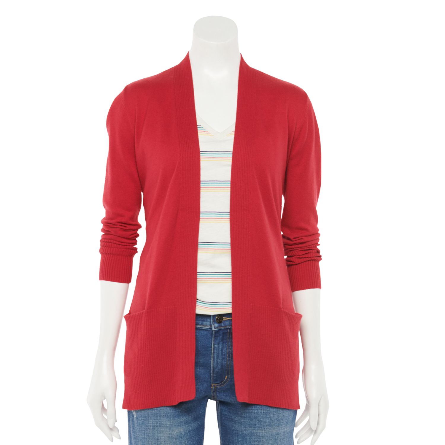 red cardigan jacket