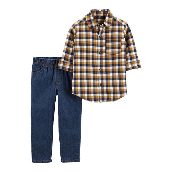 Just one you by Carter's Toddler Boys' 2pc Plaid Shirt & Short Set NWT 4T 