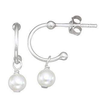 Charming Girl Kids' C-Hoop Earrings with Simulated Pearl Dangle