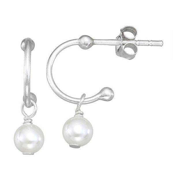 Charming Girl C-Hoop Earrings with Pearl Dangle - Kids