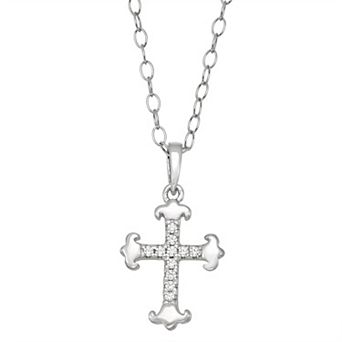 Charming Girl Kids' Cubic Zirconia Cross Pendant Necklace
