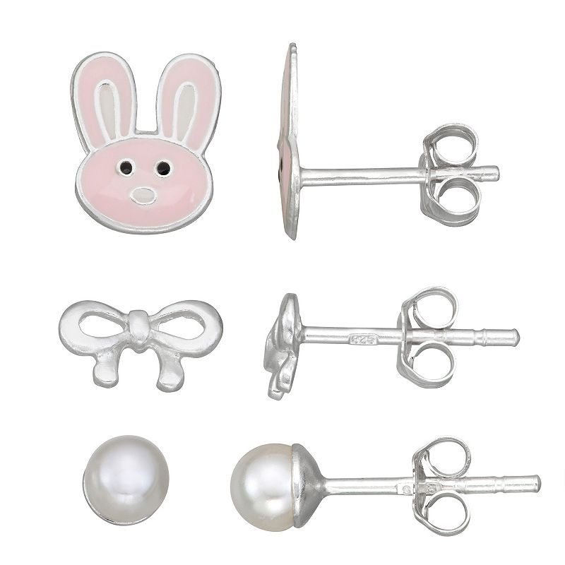62110935 Charming Girl Bunny Bow & Pearl Stud Earring Set - sku 62110935