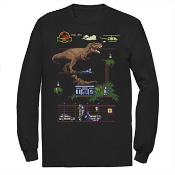 Men's Jurassic Park Digital Video Game Scene Long Sleeve Graphic Tee