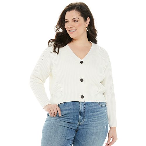 Plus Size EVRI™ Button-Front Raglan Cardigan