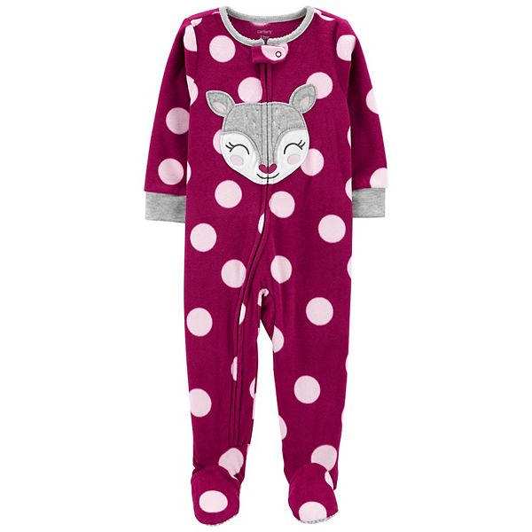 Toddler Girl Carter's Deer Polka Dot Fleece Footed Pajamas