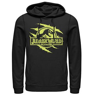 Men's Jurassic World Neon Slash T-Rex Fossil Logo Graphic Pullover Hoodie