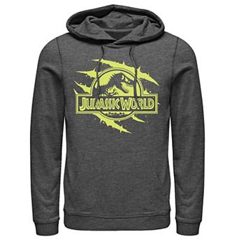 Men's Jurassic World Neon Slash T-Rex Fossil Logo Graphic Pullover Hoodie