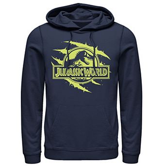 Men's Jurassic World Neon Slash T-Rex Fossil Logo Graphic Pullover Hoodie
