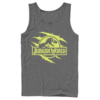 Men's Jurassic World Neon Slash T-Rex Fossil Logo Graphic Tank Top