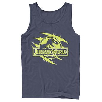 Men's Jurassic World Neon Slash T-Rex Fossil Logo Graphic Tank Top