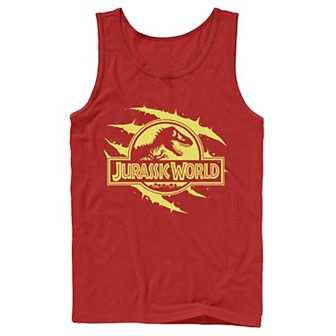 Men's Jurassic World Neon Slash T-Rex Fossil Logo Graphic Tank Top