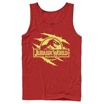 Men's Jurassic World Neon Slash T-Rex Fossil Logo Graphic Tank Top