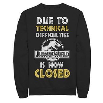 Men's Jurassic World Technical Difficulties Sign Graphic Fleece Pullover