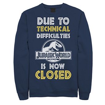 Men's Jurassic World Technical Difficulties Sign Graphic Fleece Pullover
