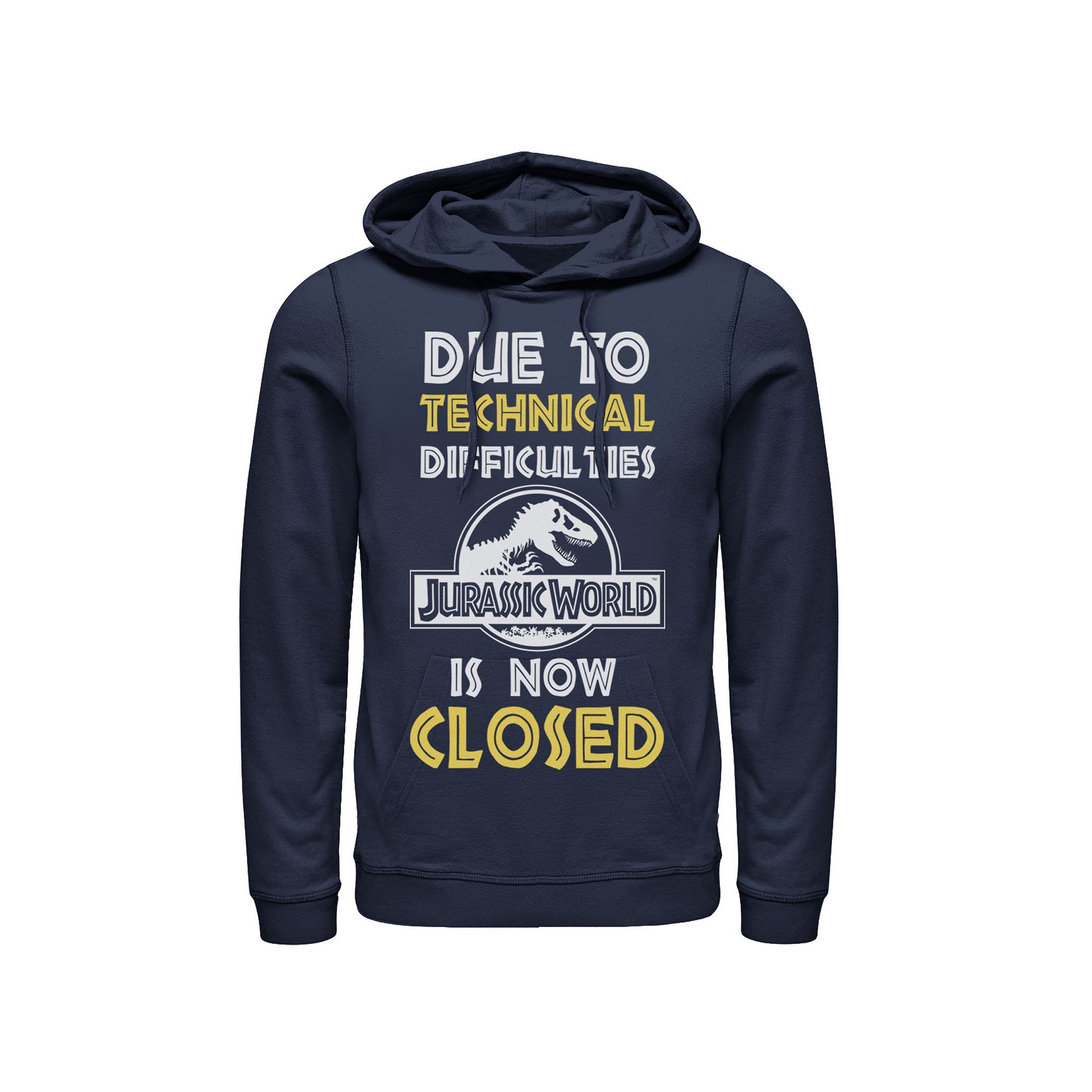Mens Jurassic World Technical Difficulties Sign Pullover Graphic Hoodie, S