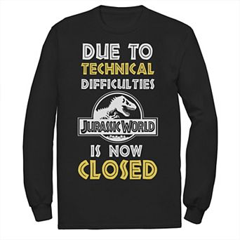 Men's Jurassic World Technical Difficulties Sign Long Sleeve Graphic Tee