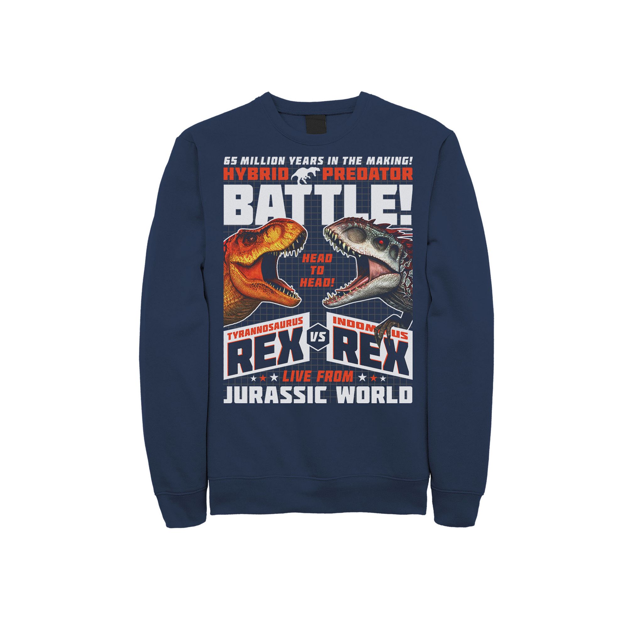 Mens Jurassic World T-Rex VS I-Rex Battle Poster Fleece Graphic Pullover, 