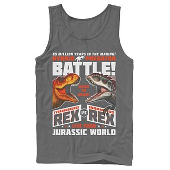 Men's Jurassic World T-Rex VS I-Rex Battle Poster Graphic Tank Top