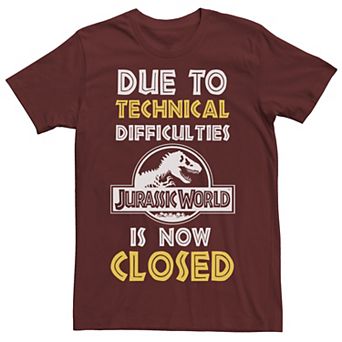 Men's Jurassic World Technical Difficulties Sign Graphic Tee
