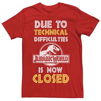 Men's Jurassic World Technical Difficulties Sign Graphic Tee