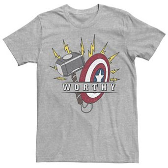 Men's Marvel Avengers Endgame Captain America Worthy Hammer Shield Graphic Tee