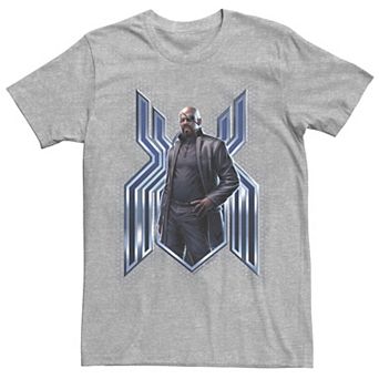 Men's Marvel Spider-Man Far From Home Nick Fury Spider-Man Logo Graphic Tee