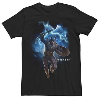 Men's Marvel Avengers Endgame Captain America Worthy Action Pose Graphic Tee