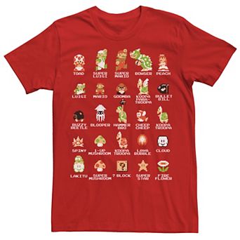 Men's Nintendo Super Mario 8-bit Pixel Icons List Vintage Graphic Tee