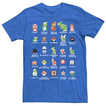 Men's Nintendo Super Mario 8-bit Pixel Icons List Vintage Graphic Tee
