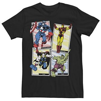 Men's Marvel Group Shot Stacked Trading Cards Poster Graphic Tee