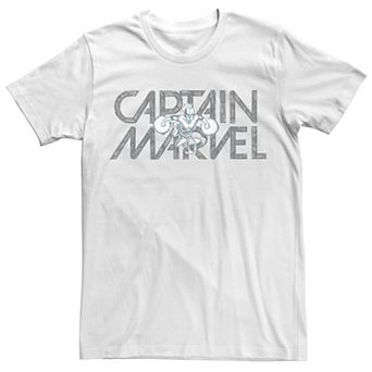 Men's Marvel Captain Marvel Flying Sketch Block Text Poster Graphic Tee