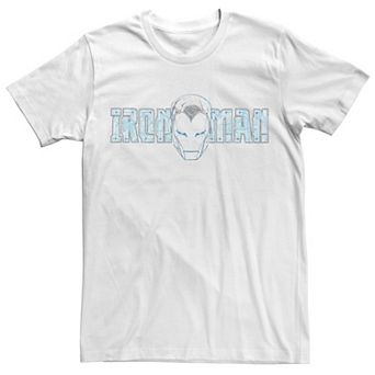 Men's Marvel Iron Man Face Sketch Block Text Portrait Graphic Tee