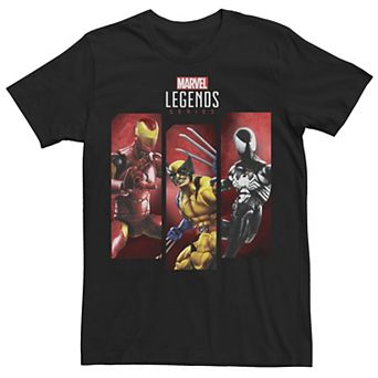 Men's Marvel Legends Series Iron Man Wolverine Spider-Man Box Up Graphic Tee