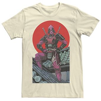 Men's Marvel Deadpool Samurai Warrior Pose Red Sun Graphic Tee