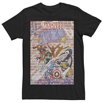 Men's Marvel D23 Exclusive 1980 Graffiti Group Shot Poster Graphic Tee