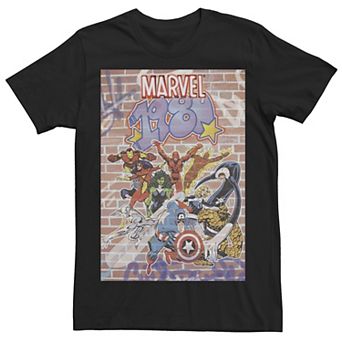 Men's Marvel D23 Exclusive 1980 Graffiti Group Shot Poster Graphic Tee