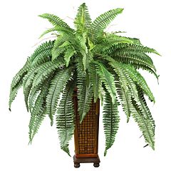 Nearly Natural 22 in. Artificial Green Fern Plant in Decorative Planter