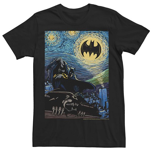 Men's DC Comics Batman The Dark Knight Starry Night Style Poster Graphic Tee