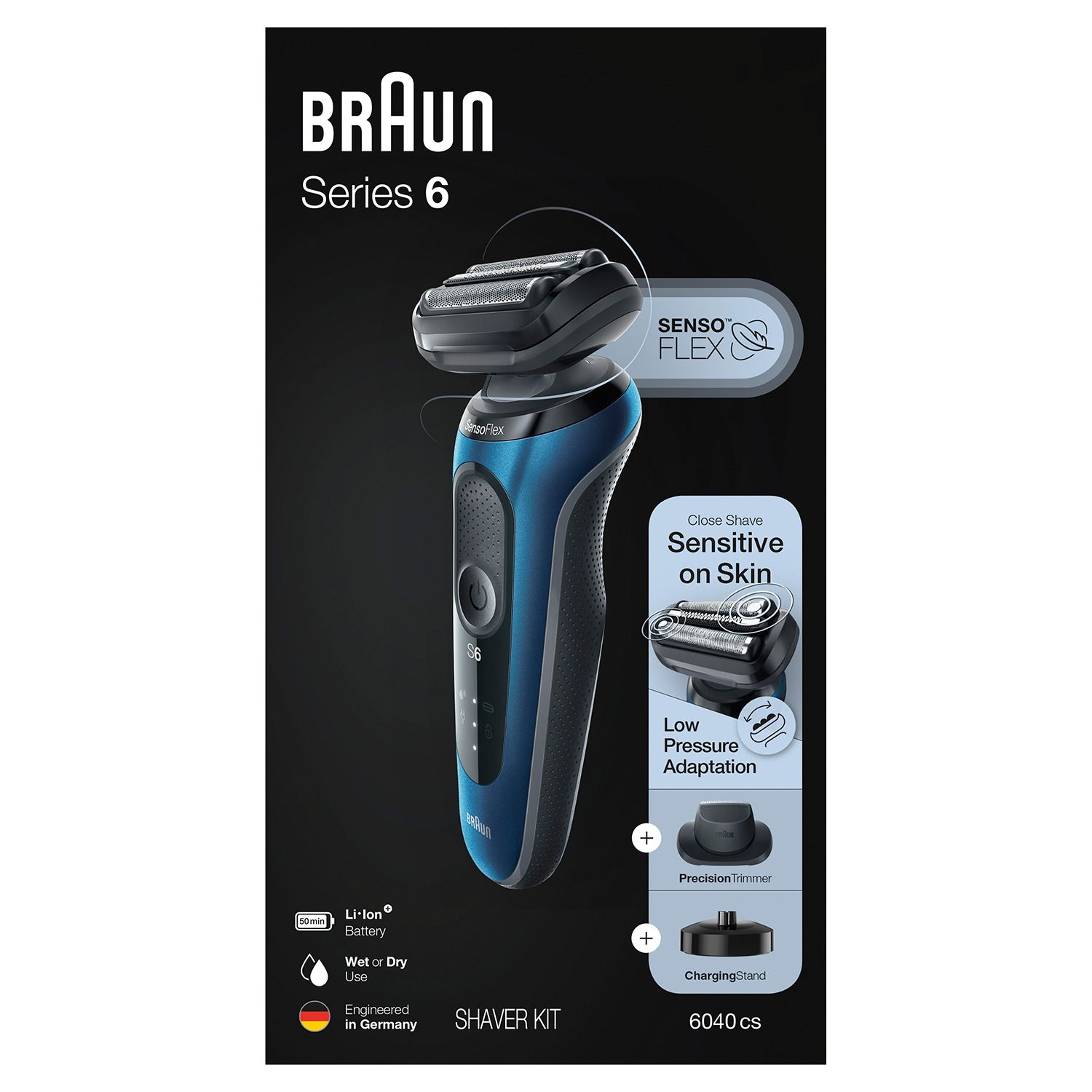 braun series 6 6040cs electric razor with charging stand & precision trimmer