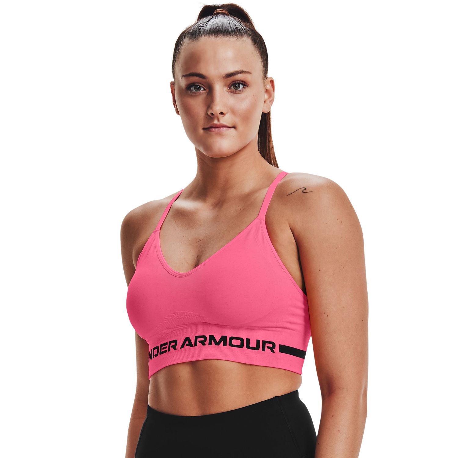 Under Armour Women's Seamless Low Long Heather Sports Bra - Pink, XL