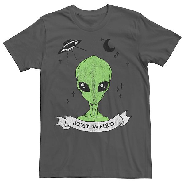 Men's Stay Weird Ribbon & Alien Head In Space Graphic Tee